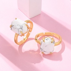 Говлит Кольца из натурального шестигранного говлита, Кольца-манжеты из латуни золотистого тона, стойки покрытие, долговечный, без свинца и без кадмия, шестиугольник: 10x14 мм, внутренний диаметр: 17 мм