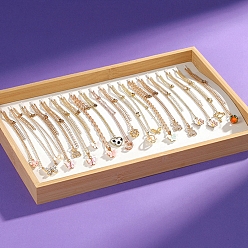 Белый Бамбуковый поднос для органайзера для ожерелья, с ПУ кожаный, прямоугольные, белые, 35.5x24.5x3 см