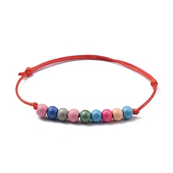 (123L) Белый крем непрозрачный блеск Регулируемые браслеты Корейские парафинированные полиэфирным кордом, вышитый бисером браслеты, с бусинами из натурального дерева с росписью радуги, огнеупорный кирпич, внутренний диаметр: 1-7/8~3-1/2 дюйм (4.9~8.9 см)