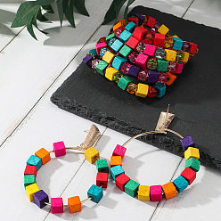 Разноцветный Многослойные браслеты и серьги в стиле бохо из сплава смолы и дерева для женщин, кубические, красочный, 70 мм