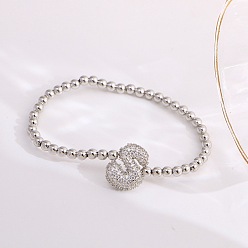 Letter S Женские браслеты из латуни с микропаве из прозрачных кубических цирконий, буквы, платина, Письмо с, 6.69 дюйм (17 см)