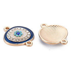 Floral White Rack Plating Alloy Enamel Links Connectors, with Crystal Rhinestone, Cadmium Free & Nickel Free & Lead Free, Oval with Eye, Light Gold, Floral White, 17x20x3mm, Hole: 1.6mm