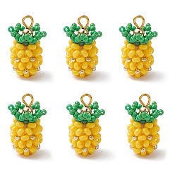 Золотистый Подвески из латунного стекла с бусинами, ананасовые прелести, с железной петлей и бусинами из АБС-пластика, имитирующими жемчуг, золотые, 23.5x13.5x13.5 мм, отверстие : 2.5 мм