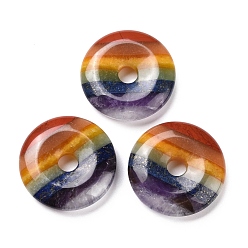 Природный Драгоценный Камень Подвески чакры из натуральных смешанных камней, натуральный аметист, зеленый авантюрин, лазурит, сердолик/красный агат, красный авантюрин и красная яшма, пончик / пи-диск, 30x7 мм, отверстие : 6 мм