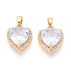 Лазурный Латунные микро проложить кубического циркония подвески, без кадмия, без никеля и без свинца, реальный 18 k позолоченный, сердце, лазурный, 15.5x13x7 мм, отверстие : 5x2.5 мм
