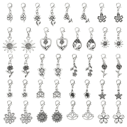 Античный Серебристый & Платиновый 40шт 20 стили цветочные сплав подвесные украшения, Сплав с застежками когтя омара, старинное серебро и платина, 25~31 мм, 2 шт / стиль