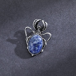 Blue Spot Jasper Natural Blue Spot Jasper Pendants, with Antique Silver Alloy Finding, Spider Charms, 36x26mm