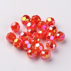 Оранжево-Красный Круглые бусины из экологически чистого полистирола и акрила с цветным покрытием ab, граненые, оранжево-красный, 6 мм, Отверстие : 1 мм , около 5000 шт / 500 г