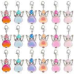 (52) Непрозрачная лаванда 36 шт 6 цвета сердце ангел сплав и акриловые подвесные украшения, Сплав с застежками когтя омара, разноцветные, 38 мм, 6 шт / цвет