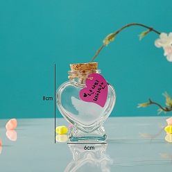 Прозрачный Сердце стекло пустая бутылка желаний, с пробковой пробкой, бумажными бирками случайного стиля и джутовой бечевкой, для изготовления поделок, прозрачные, 6x8 см