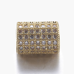 Golden Brass Micro Pave Cubic Zirconia Beads, Column, Clear, Golden, 9x6.5mm, Hole: 4mm