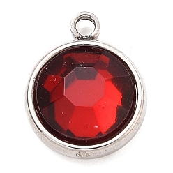 Сиамский 304 прелести нержавеющей стали, с акриловыми стразами, очарование камня, граненые, плоско-круглые, цвет нержавеющей стали, Сиам, 12x10x4.4 мм, отверстие : 1.3 мм