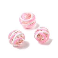 Pink Бусины ручной работы из эмали с золотым песком, бусины ручной работы, круглые, два тона, розовые, 13x11~12 мм, отверстие : 1.5 мм