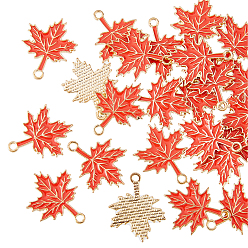 Коралловый 80 шт. осенняя тематика стойка гальваническое покрытие сплав эмаль подвески, без кадмия, без никеля и без свинца, кленового листа, коралл, 25x20x1.5 мм, отверстие : 1.8 мм