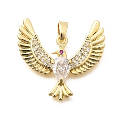Настоящее золото 18K Латуни циркония кубической подвески, амулеты птиц, долговечный, реальный 18 k позолоченный, 23x24x3 мм, отверстие : 5x3 мм