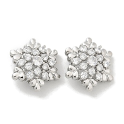 Платина Стойка покрытие латунные микропаве прозрачные кубические циркониевые кнопки, долговечный, без свинца и без кадмия, снежинка, 1-луночное, платина, 16x14x8 мм, отверстие : 1.2 мм