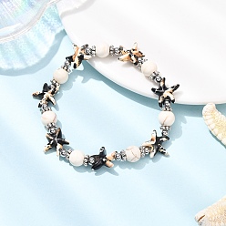 Черный Браслеты из синтетической бирюзы и латунных бусин в форме морской звезды, чёрные, внутренний диаметр: 2-1/4 дюйм (5.6 см)