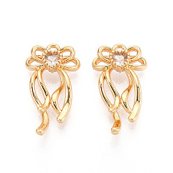 Настоящее золото 18K Подвески из латуни с прозрачным фианитом, бантом прелести, без никеля , реальный 18 k позолоченный, 20x11x3.5~4 мм, отверстие : 1.4 мм