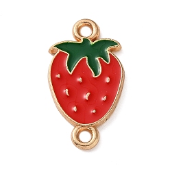 Strawberry Fruit Theme Alloy Enamel Connector Charms, Light Gold, Red, Strawberry, 22x12x1.5mm, Hole: 1.8mm
