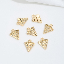 Pizza Латунные микро проложить кубического циркония прелести, реальный 14 k позолоченный, пицца, 13x10x2 мм, отверстие : 1.4 мм