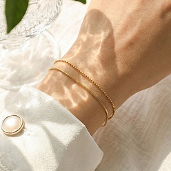 Золотой 304 Двухслойные браслеты из нержавеющей стали с шариками и змеевидной цепочкой для женщин, золотые, 6.26 дюйм (15.9 см)