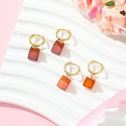 Полосатый Агат Серьги-кольца из натурального полосатого агата (окрашенного и подвергнутого термической обработке)., кубические, с фурнитурой для серег латунным обручем, золотые, 26x8~9 мм