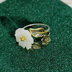 Antique Golden & Platinum Ретро-кольца из цинкового сплава, цветок, с имитацией хетианского нефрита, античный золотой & платина, внутренний диаметр: 15~20 мм