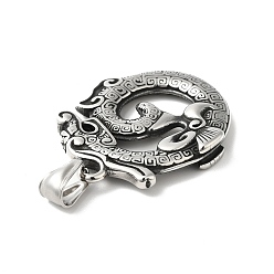 Antique Silver 304 Stainless Steel Manual Polishing Pendants, Dragon Charms, Antique Silver, 38x33x3.5mm, Hole: 4.5x8.5mm
