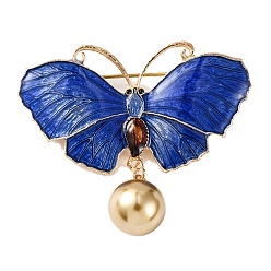 Синий Броши KC из позолоченного сплава, Булавки-бабочки с эмалью и бусинами из смолы, синие, 50x46x11.9 мм