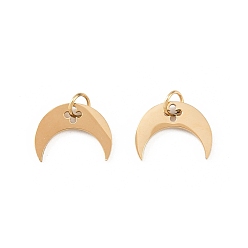 Настоящее золото 18K 304 прелести нержавеющей стали, луна с цветочными чарами, ионное покрытие (ip), с целью перехода в кольце, реальный 18 k позолоченный, 7x10x1 мм, отверстие : 2 мм