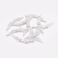 Серебро Бусины тибетского стиля , без свинца, без никеля и без кадмия, крыло, серебряный цвет гальваническим, Размер : длиной около 12 мм , шириной 52 мм , толщиной 4 мм , отверстие : 2 мм