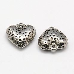Stainless Steel Color Tarnish Resistant 304 Stainless Steel Textured Charms, Bumpy, Puffed Heart, Stainless Steel Color, 11x12x5mm, Hole: 0.5mm