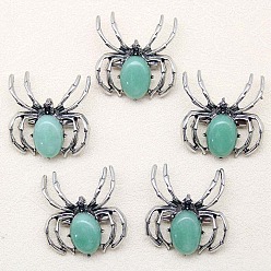Зеленый Авантюрин Брошь из натурального зеленого авантюрина, паук, античное серебро, 36x34 мм