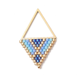 Светло-Голубой Подвески из стеклянного бисера и нержавеющей стали, ромб прелести, золотые, Небесно-голубой, 304 мм, отверстие : 30~31x18.5~19x1.8 мм