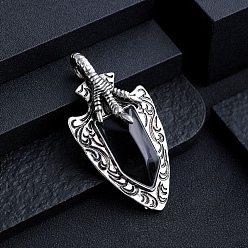 Obsidian Natural Obsidian Faceted Pendants, Arrow Charms, Antique Silver, 28x28mm