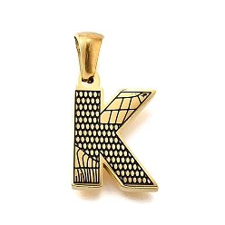 Letter K Золотые подвески 304 из нержавеющей стали, образец коры, Письмо K, 17.5x12.5x2.5 мм, отверстие : 5.5x3 мм