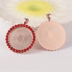 Light Siam Flat Round Alloy Rhinestone Pendant Cabochon Settings, Cadmium Free & Lead Free, Picture Memory Frame Pendants, Rose Gold, Light Siam, Tray: 30mm, 48x39x3.5mm, Hole: 4x7mm, 31pcs/bag
