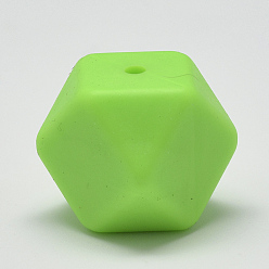 Lime Green Food Grade Eco-Friendly Silicone Beads, Chewing Beads For Teethers, DIY Nursing Necklaces Making, Faceted Cube, Lime Green, 17x17x17mm, Hole: 2mm
