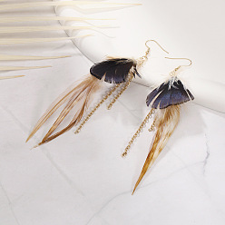 Цвет Древесины Серьги-подвески в виде перьев в богемном стиле, золотые, деревесиные, 142 мм
