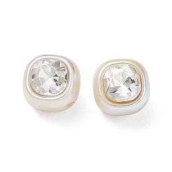Floral White Baking Painted Acrylic & Rhinestone Beads, Square, Faceted, Floral White, 13x13.5x11.5mm, Hole: 1.8mm