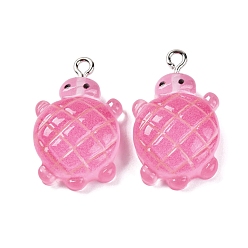 Бледно-Розовый Подвески из непрозрачной смолы с градиентным цветом и светящейся текстурой, светится в темноте, черепаха, розовый жемчуг, 26x16x7 мм, отверстие : 2 мм
