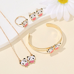 Pink Комплекты из серег-гвоздиков и подвесок из сплава панда, эмали и стразов, браслетов-манжет и колец для женщин, розовые, Ожерелья: 450 mm