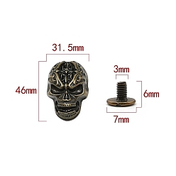 Antique Bronze Zinc Alloy Decorative Buttons, Skull, Antique Bronze, 4.6x3.15cm