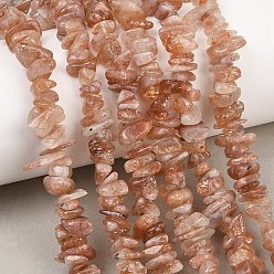 Piedra del Sol Hilos de cuentas de piedra solar con manchas doradas naturales, chip, 6~12x5.5~8x2~4.5 mm, agujero: 0.7 mm, 32.28'' (82 cm)
