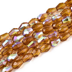 Темно-Золотистый Прозрачные стеклянные бусины гальваническим пряди, слеза, с половинным покрытием ab цвета, граненые, темные золотарник, 7.5~8x5.5~6 мм, отверстие : 1~1.2 мм, около 65~66 шт / нитка, 19.69~20.28 дюйм (50~51.5 см)