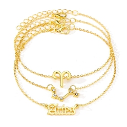 Овен 3 браслеты из сплава со стразами, женские браслеты с подвесками «Двенадцать созвездий», Овен, 8 дюйм (20.4~21.6 см)