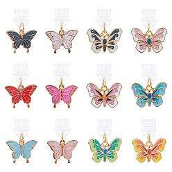 (52) Непрозрачная лаванда 12шт пластиковые мобильные пылезащитные заглушки, с подвесками из эмали и сплава , бабочка, золотые, разноцветные, 20~26 мм