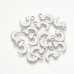 Edelstahl Farbe Anlaufgeschützt 304 Charms aus Edelstahl, Mond & Sterne, Edelstahl Farbe, 11.5x7x1 mm, Bohrung: 1 mm