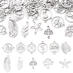 Нержавеющая Сталь Цвет 22 шт. 11 соединители звеньев из нержавеющей стали, лазерная резка, лист и дерево и кольцо и плоский круглый и цветок, цвет нержавеющей стали, 14~26x8.5~20x1~1.5 мм, отверстие : 1~1.5 мм, 2 шт / стиль