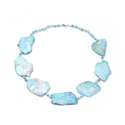 Светло-Синий Натуральный регалит / имперская яшма / морские отложения ожерелья из бисера яшмы, с медными застежками платиновый оттенок, голубой, 19.7 дюйм ~ 22 дюйм (50~56 см)